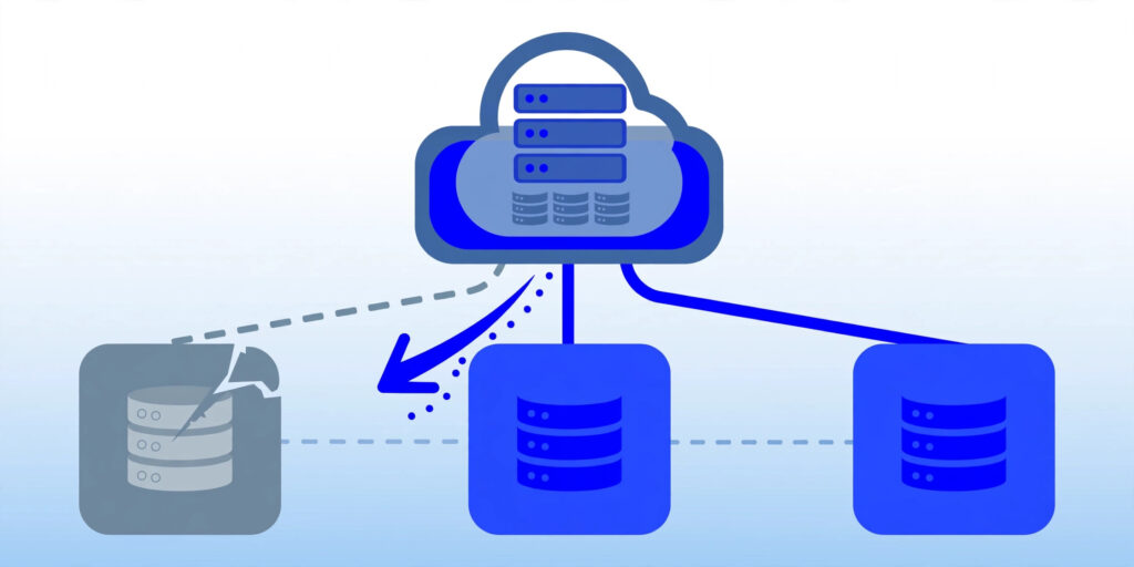 Diagram of cloud VPS storage replication and automatic failover across multiple server nodes
