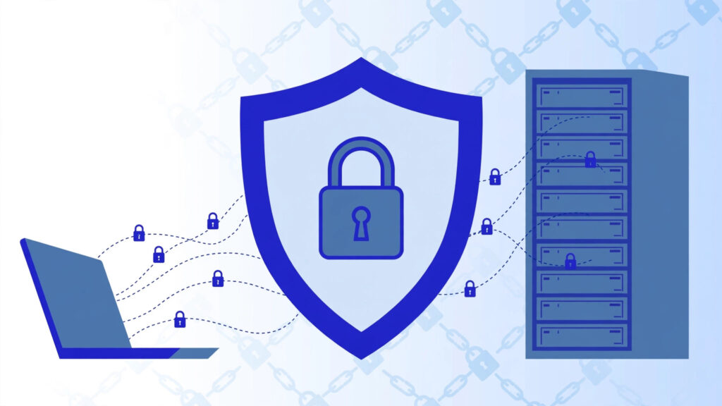 Shield and padlock protecting an encrypted remote access connection