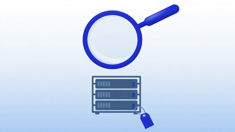 Magnifying glass over a server rack illustrating things to check before buying a cheap VPS