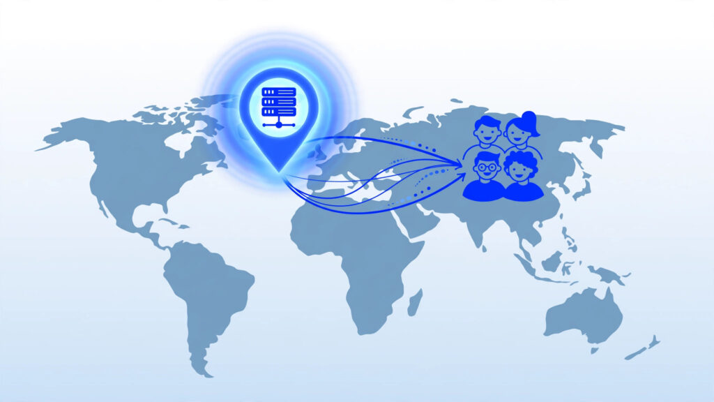World map showing server locations close to visitors for low latency cheap VPS performance