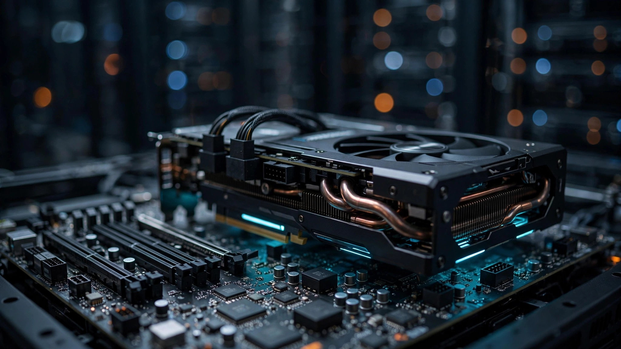 GPU graphics card installed in a server motherboard for self-hosted AI image generation