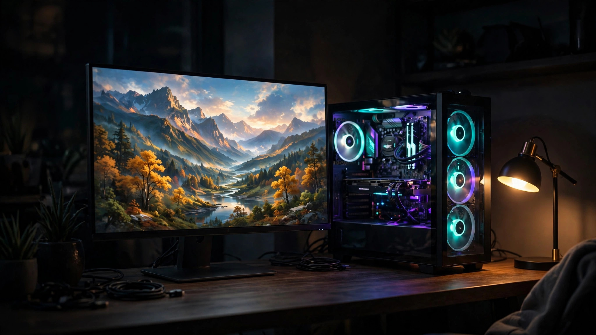 Home lab PC generating AI images shown on a monitor, self-hosted AI image generator setup