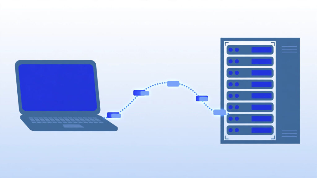 How RDP works — remote desktop connection between a laptop and a server