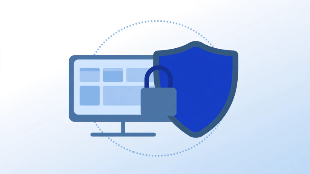 RDP security — shield and padlock protecting a remote desktop connection